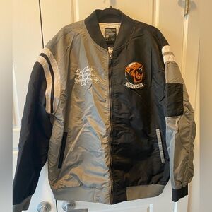Hustle Gang 3XL Grey Black Split Panel Embroidered Lined Bomber Jacket RARE
